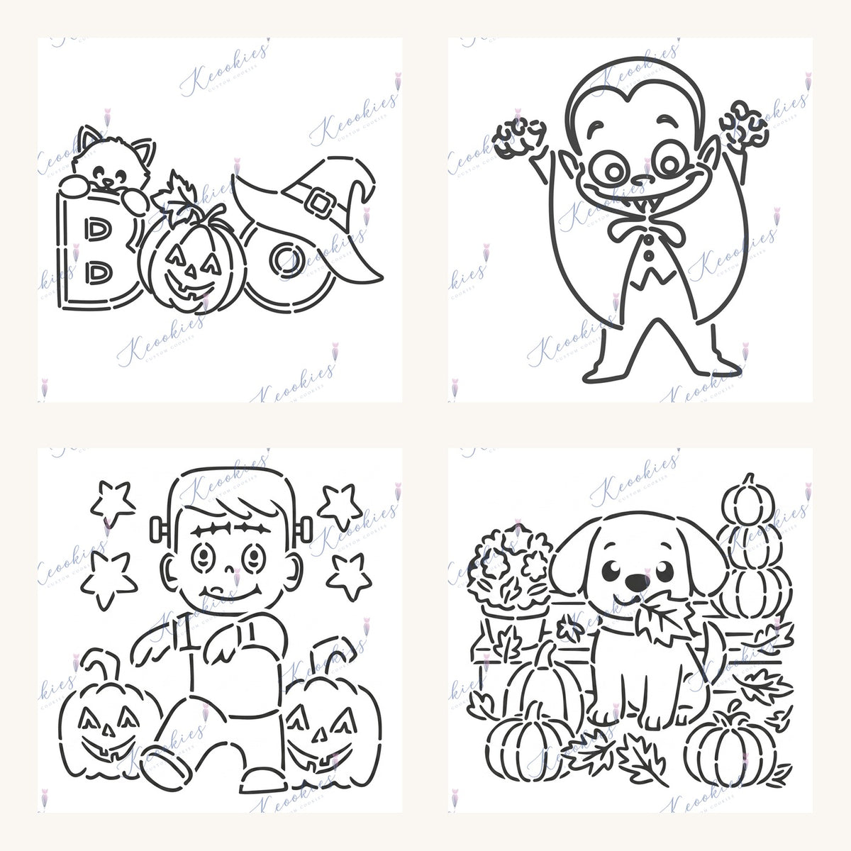 Halloween Paint Your Own cookie kit in a branded bag with a stencilled fall puppy design ready to paint