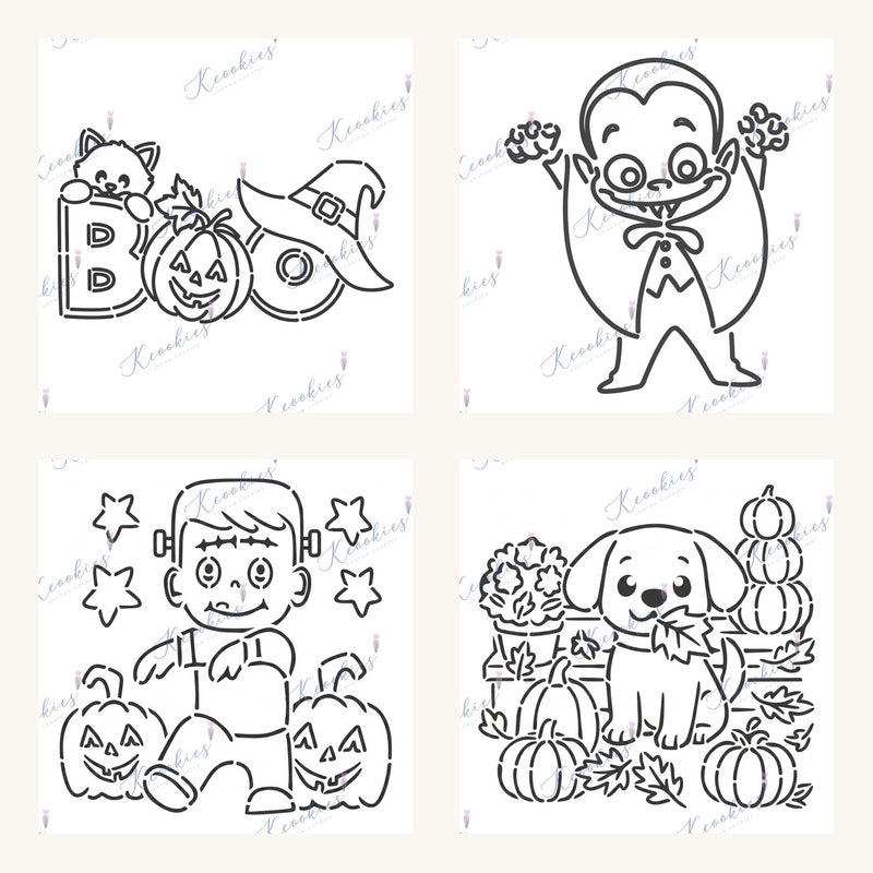 Halloween Paint Your Own cookie kit in a branded bag with a stencilled fall puppy design ready to paint