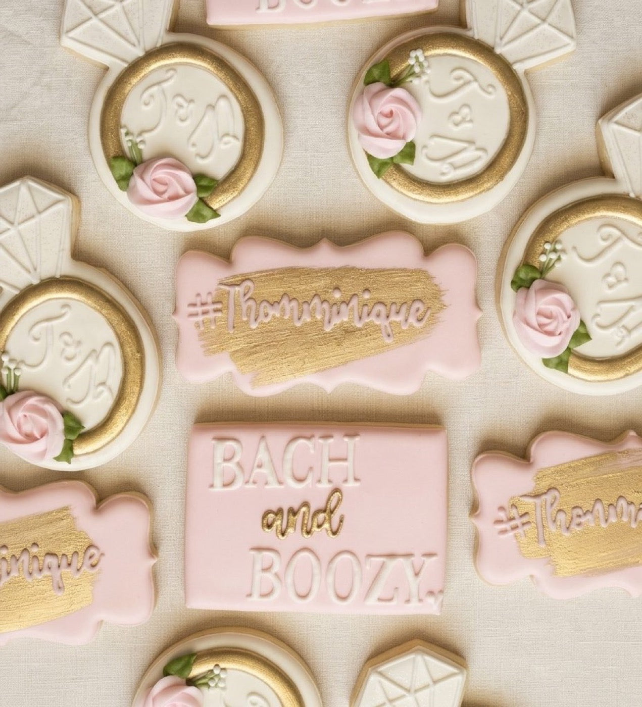 Custom wedding cookie favors, hand-decorated by Keookies